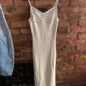 H&M Cream Ribbed Sheath Midi Dress